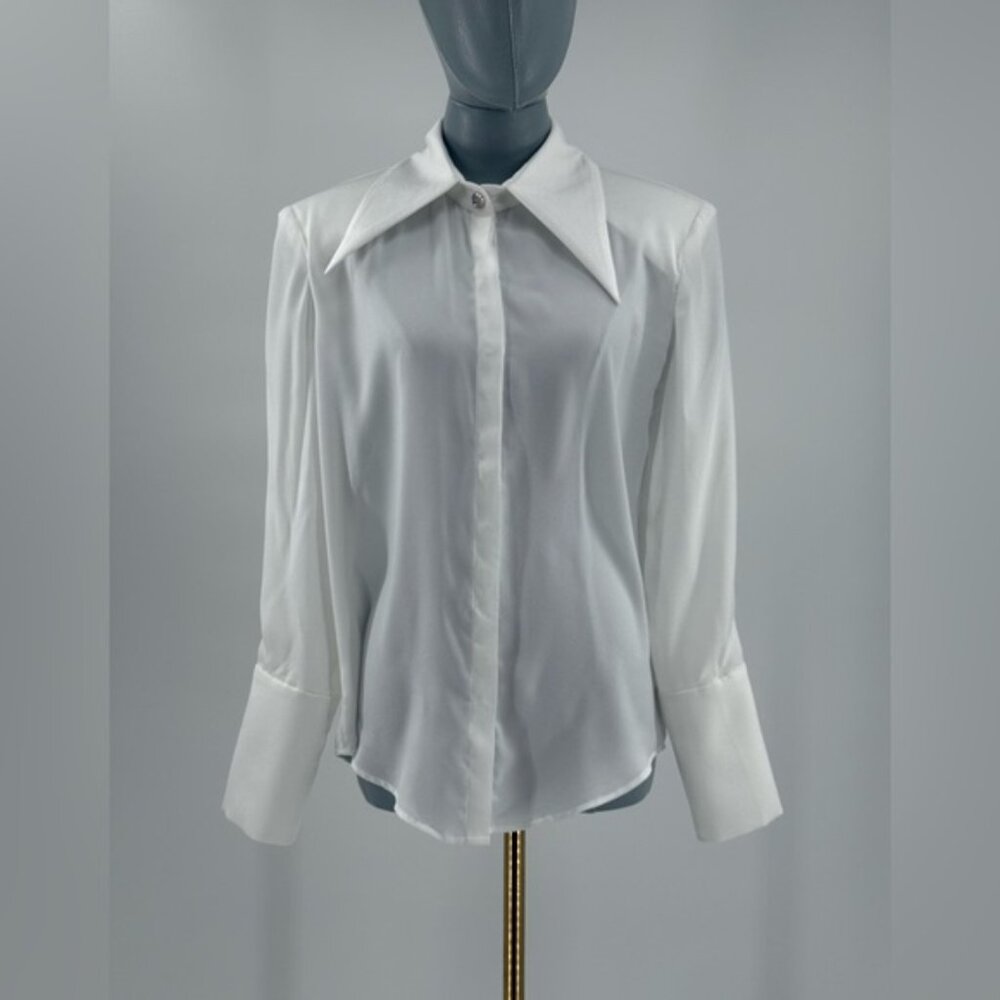 🆕 BRONX & BANCO 🧿 NWOT Blair Ivory White Shirt Blouse, Snap Cuffs - Sz XS US 2 - Picture 2 of 14